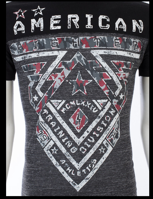 AMERICAN FIGHTER Heather Grey Black CROSSROADS CAMO Athletic Graphic T-shirt NWT