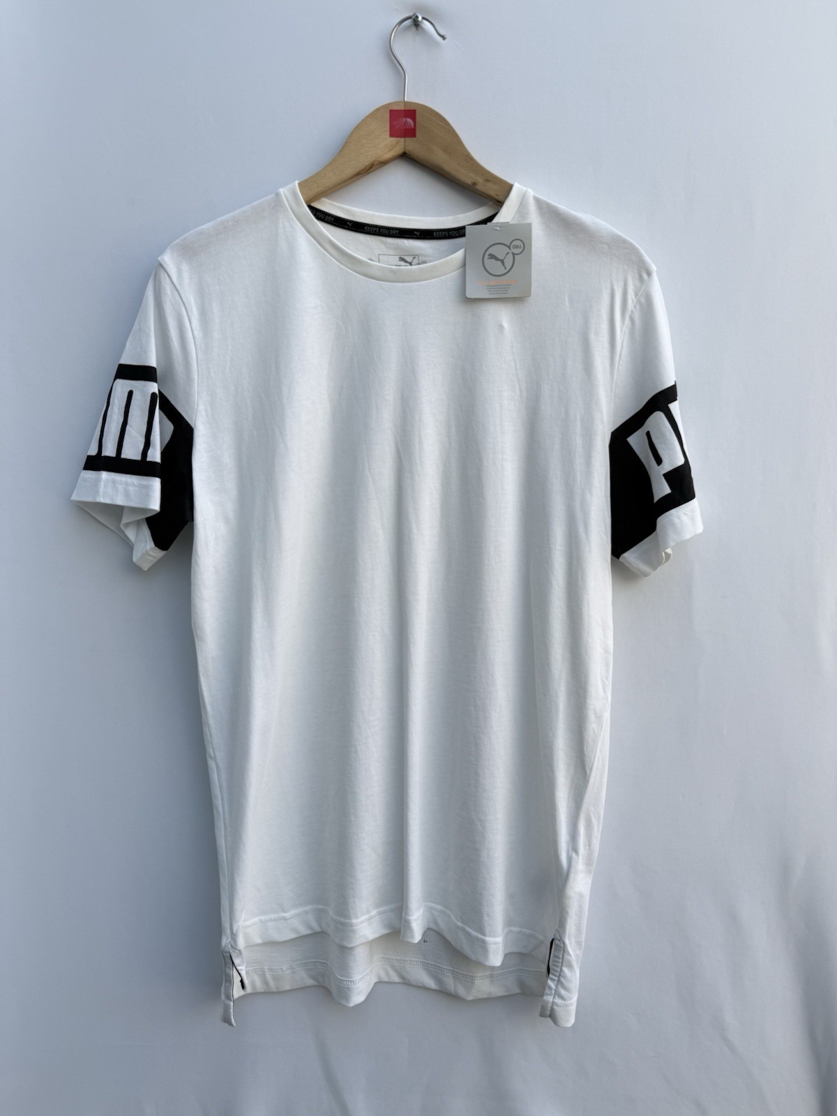Puma Rebel Dry Cell Graphic Logo T-Shirt White Arm Spellout 592453 Mens Medium