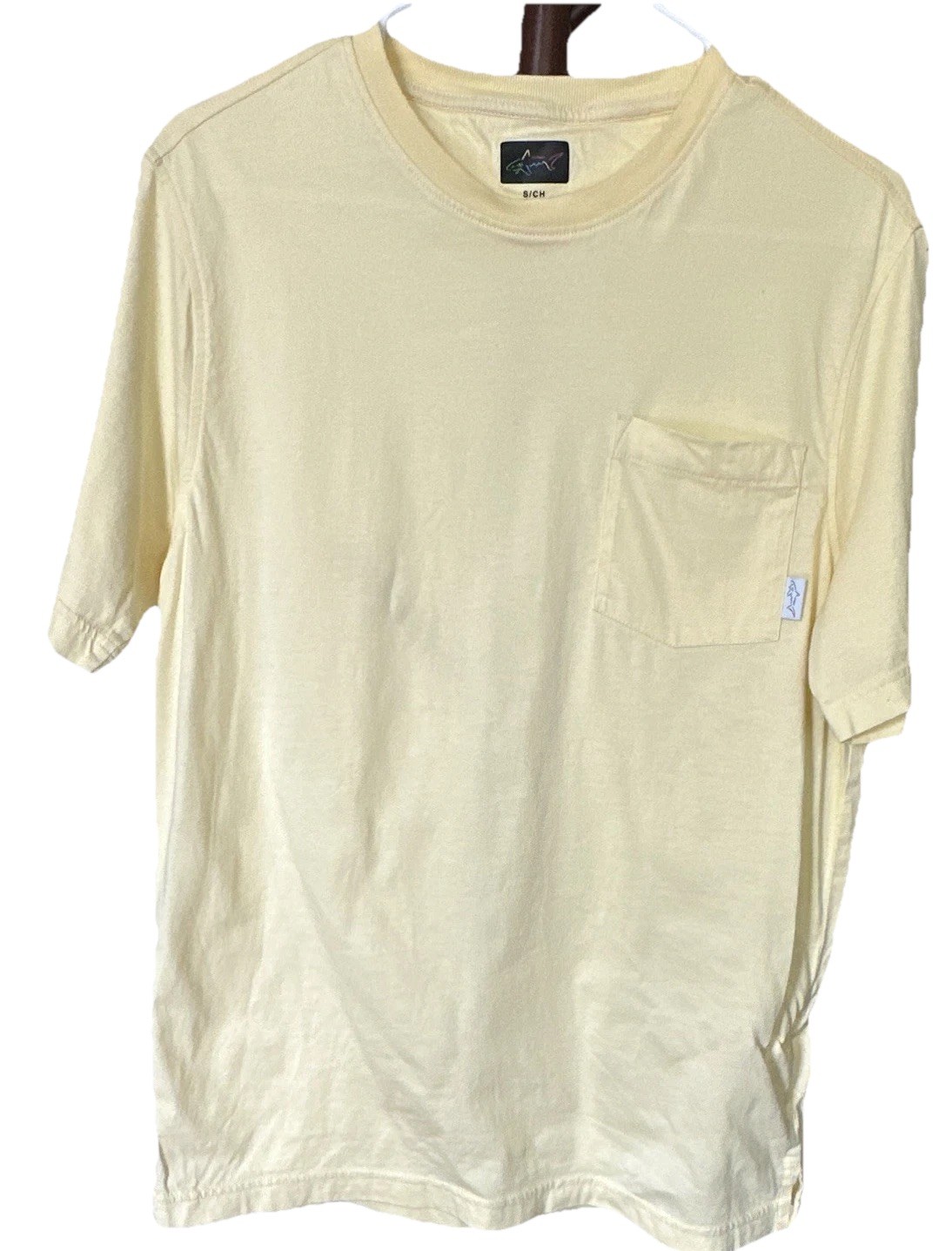 Greg Norman Men&rsquo;s Yellow Pocket Tee Size S Cotton Regular Fit Crew Neck