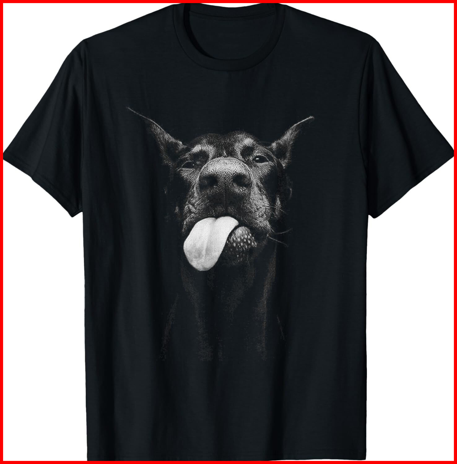 Cool Doberman Sticking Tongue Out in Playful Defiance black T-Shirt S-5XL