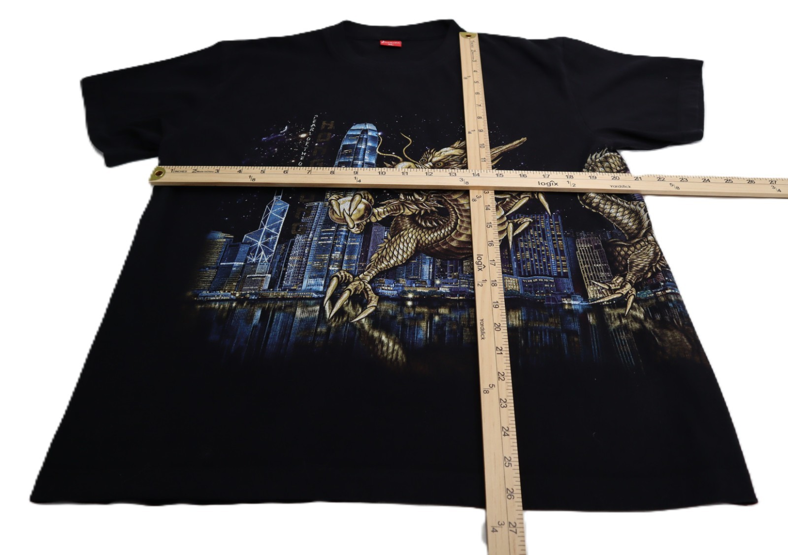 Discover Hong Kong Dragon Cityscape Graphic T-Shirt Men&rsquo;s XL Black T0309