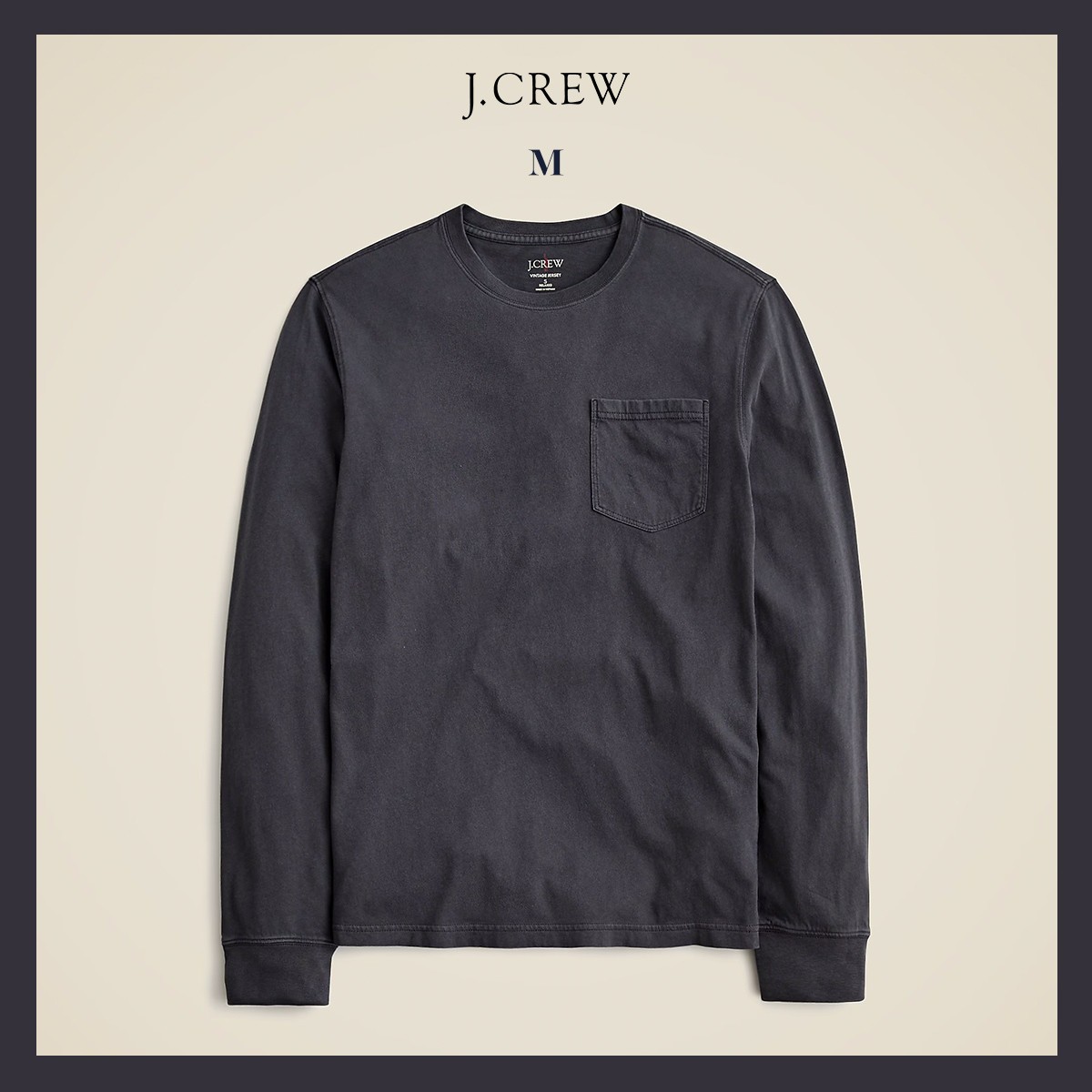 NEW J. CREW Men&rsquo;s Black Slim Long-Sleeve Vintage-Wash Cotton Pocket T-Shirt Sz M