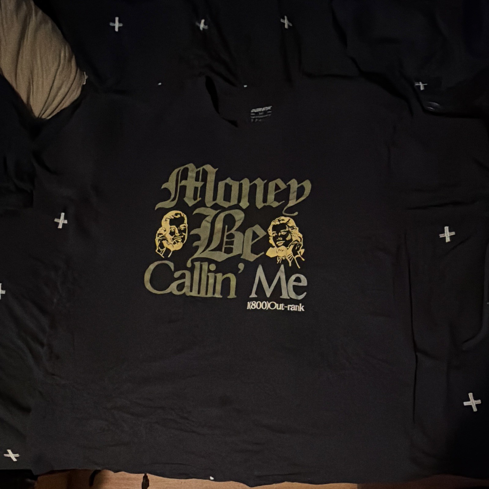 OUTRANK Men&rsquo;s 2XL Black Money Be Callin Me Graphic Logo Crew Neck T-Shirt
