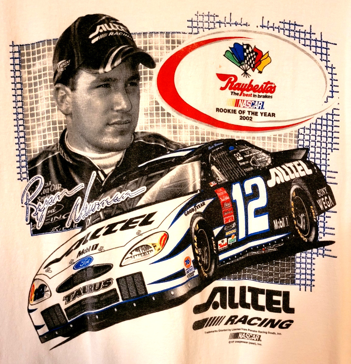 Vtg Rookie Ryan Newman T Shirt #12 Alltel 2002 Checkered Flag Sports Raybestos