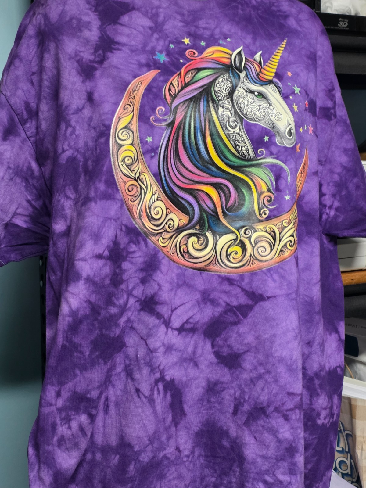Fantasy Celtic Moon Unicorn Colortone Crystal Wash Purple XL