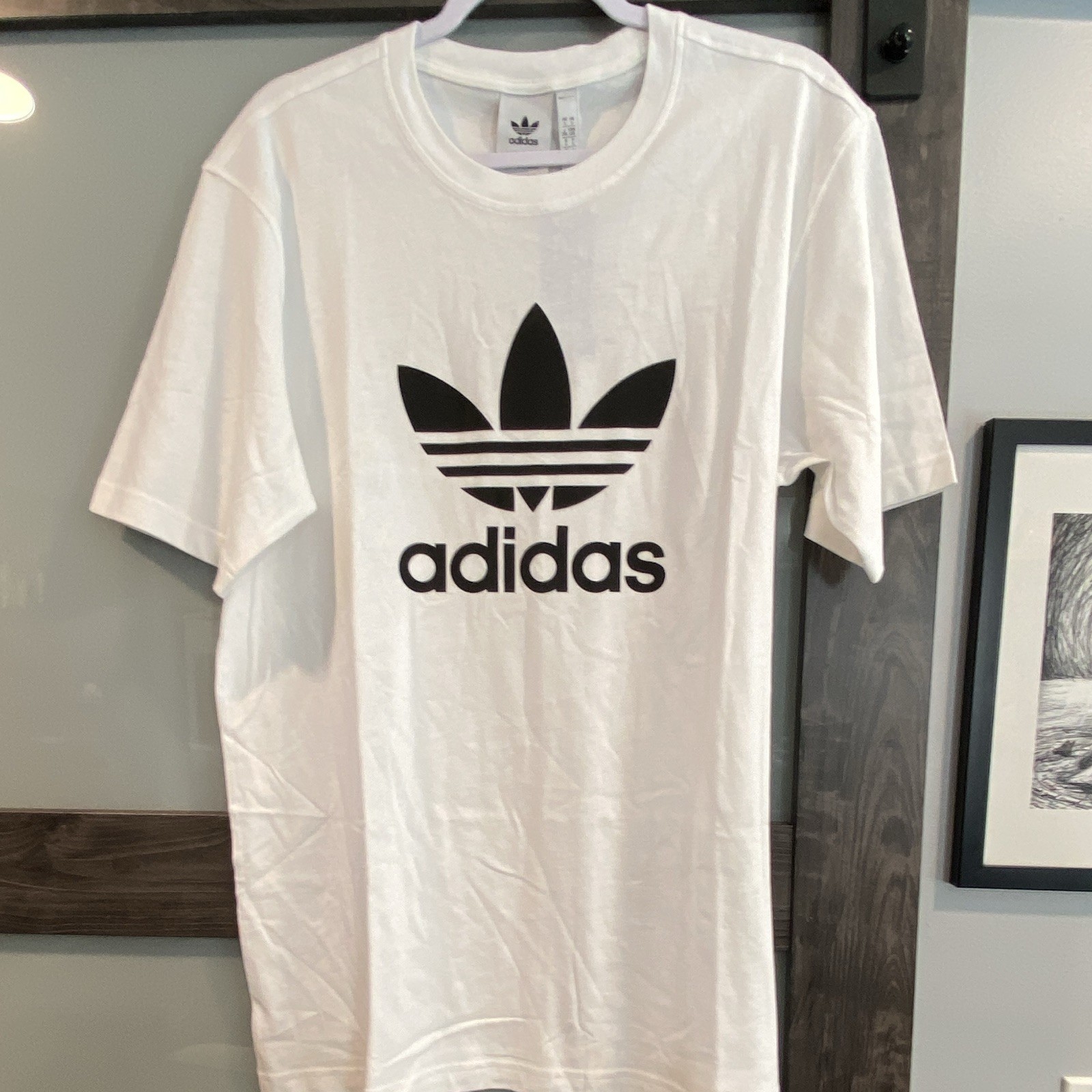 adidas Originals Trefoil Tee White/Black Logo Crew Neck T-Shirt Men&rsquo;s L JD0323