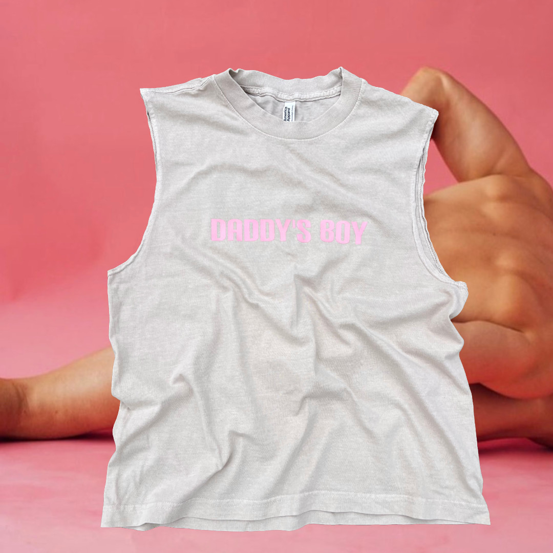 Pink Glimmer Daddy’s Boy Logo Men Beige cotton muscle T-shirt size M