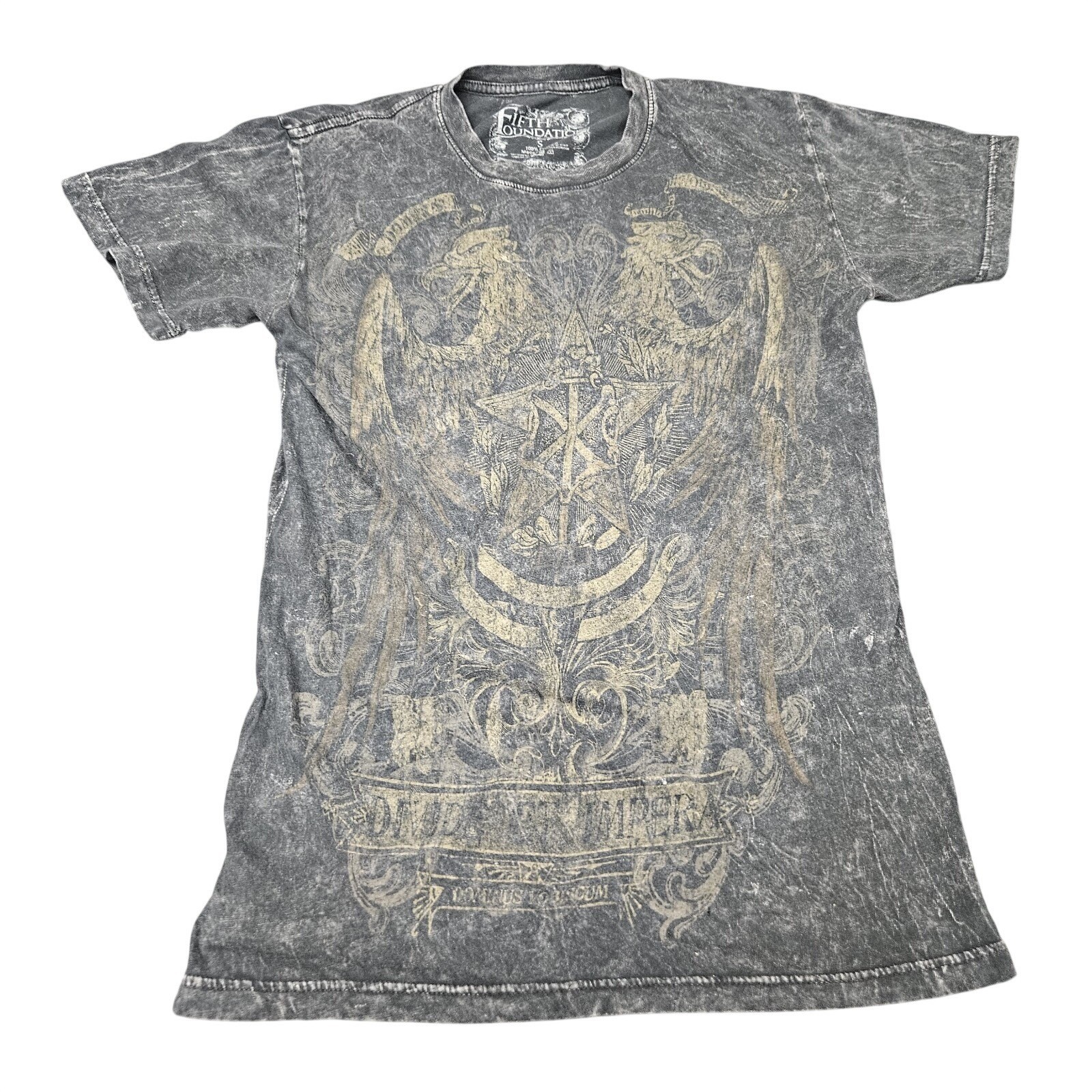 Fifth Foundation Graphic TShirt Size Small Gray Acid Wash Distressed Grunge Y2K