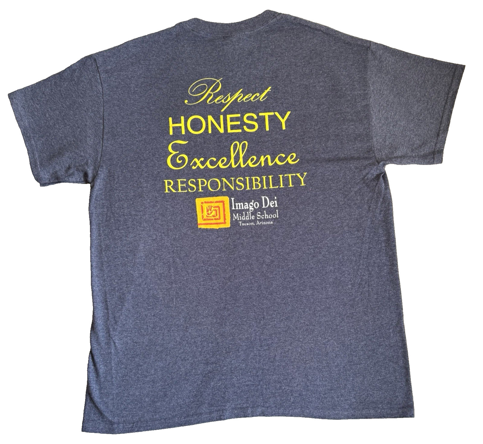 Gildan Men L Heavy Cotton Blend T-Shirt Gray Respect Honesty Imago Dei School