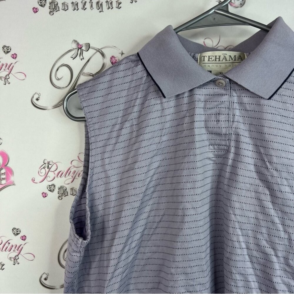 TEHAMA polo sleeveless tank top stripes dotted Lavender Sleeveless Blouse