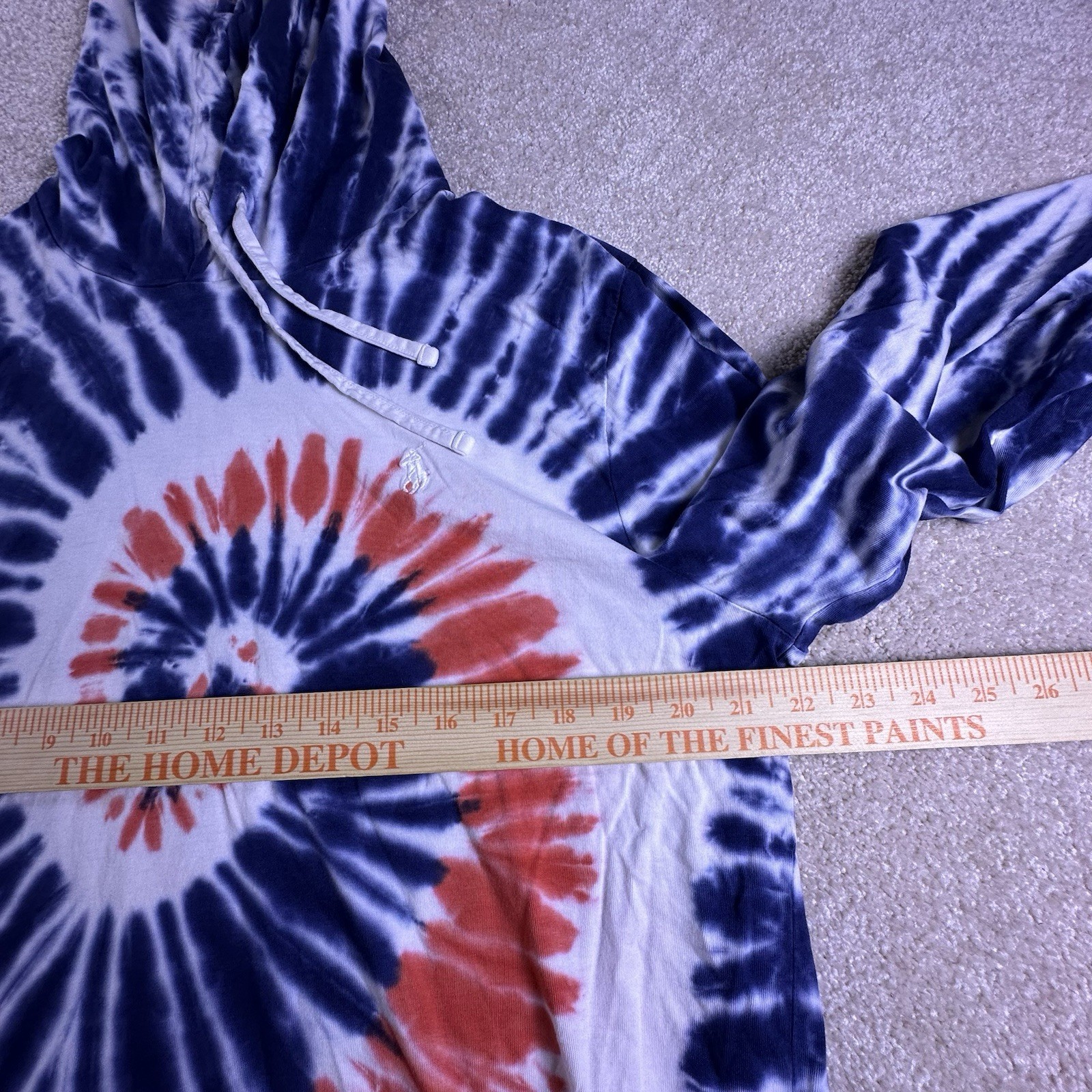 Polo Ralph Lauren Hooded T Shirt Mens L Red White Blue Tie Dye Long Sleeve Tee
