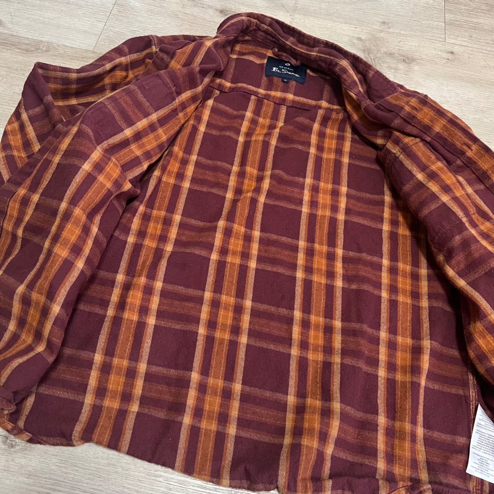 Ben Sherman Mens XL Plaid Red Orange Long Sleeve Flannel Shirt Punk Blitz GBH