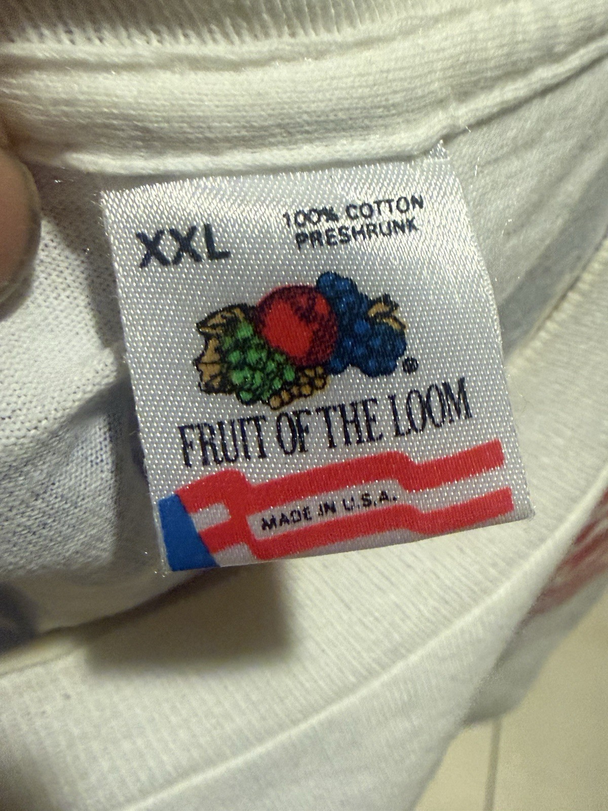 VTG Custom Made American Flag On A Fruit of the Loom White Single Stitch XXL