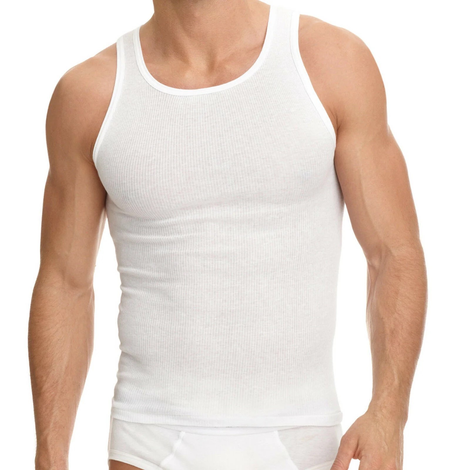 6-Pack Men&rsquo;s White Cotton A-Shirts TANKS “Tagless ~ Lay Flat Collar”