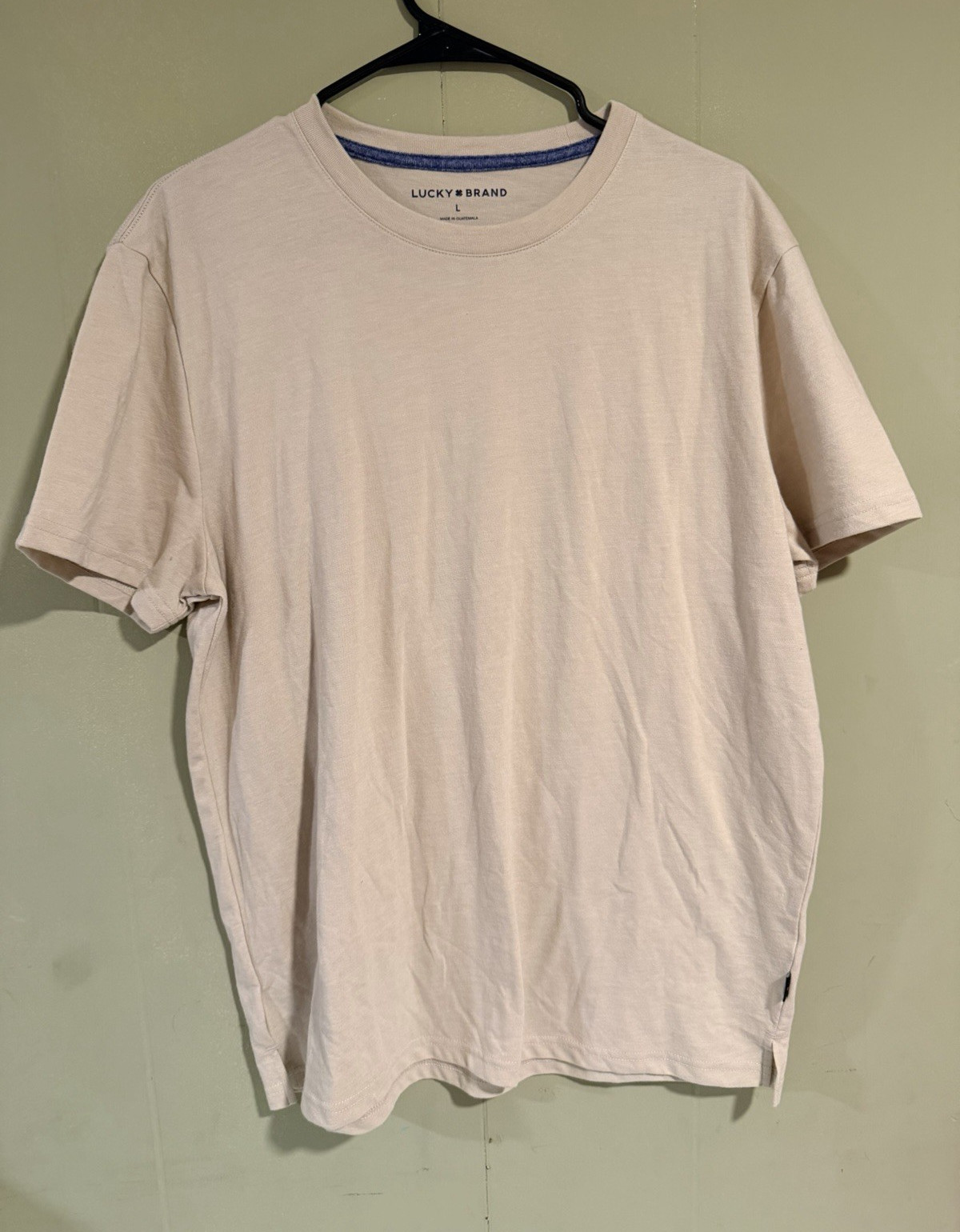 Lucky Brand Men&rsquo;s L Solid Logo Beige Crew Neck Short Sleeve T-Shirt