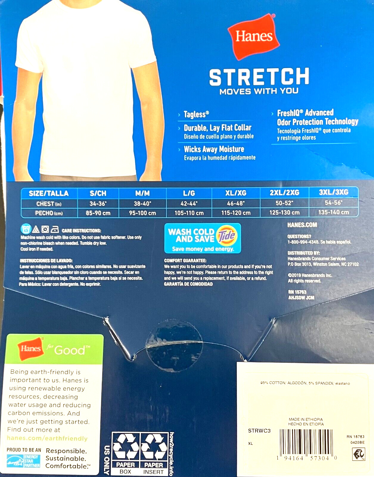 Hanes Men&rsquo;s T-Shirt Size XL Solid White Crew Neck Tagless Short Sleeves 3 Pack