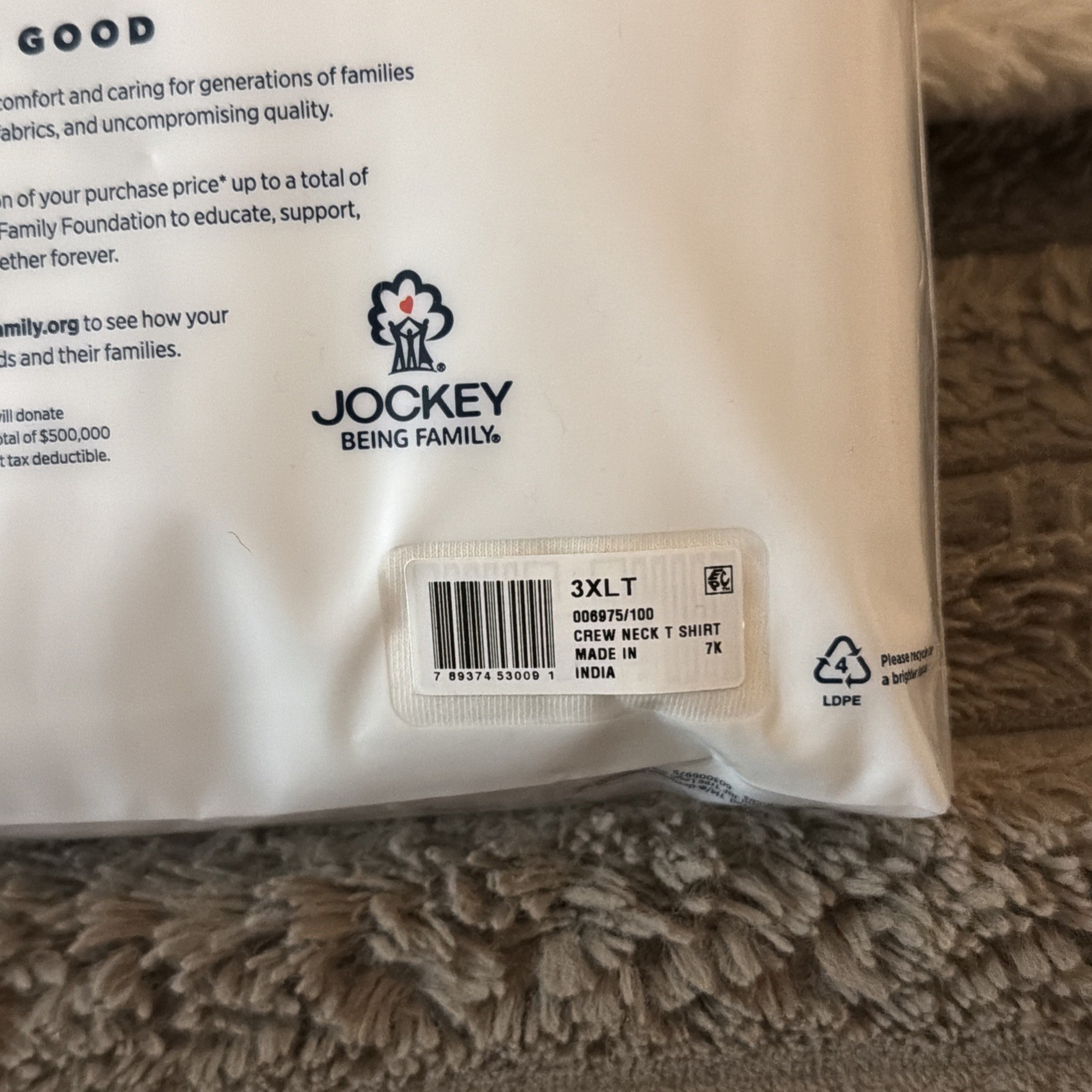 Jockey Men&rsquo;s Tall Man Classic Crew Neck Undershirt – 2 Pack – COTTON – 3XLT