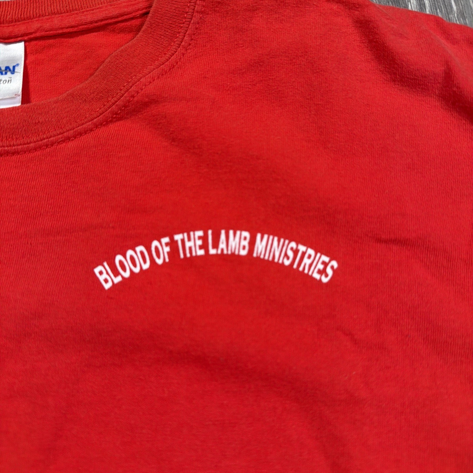 Vintage Blood Of The Lamb Ministries Jesus T-Shirt Size 2XL Red Christian Y2K