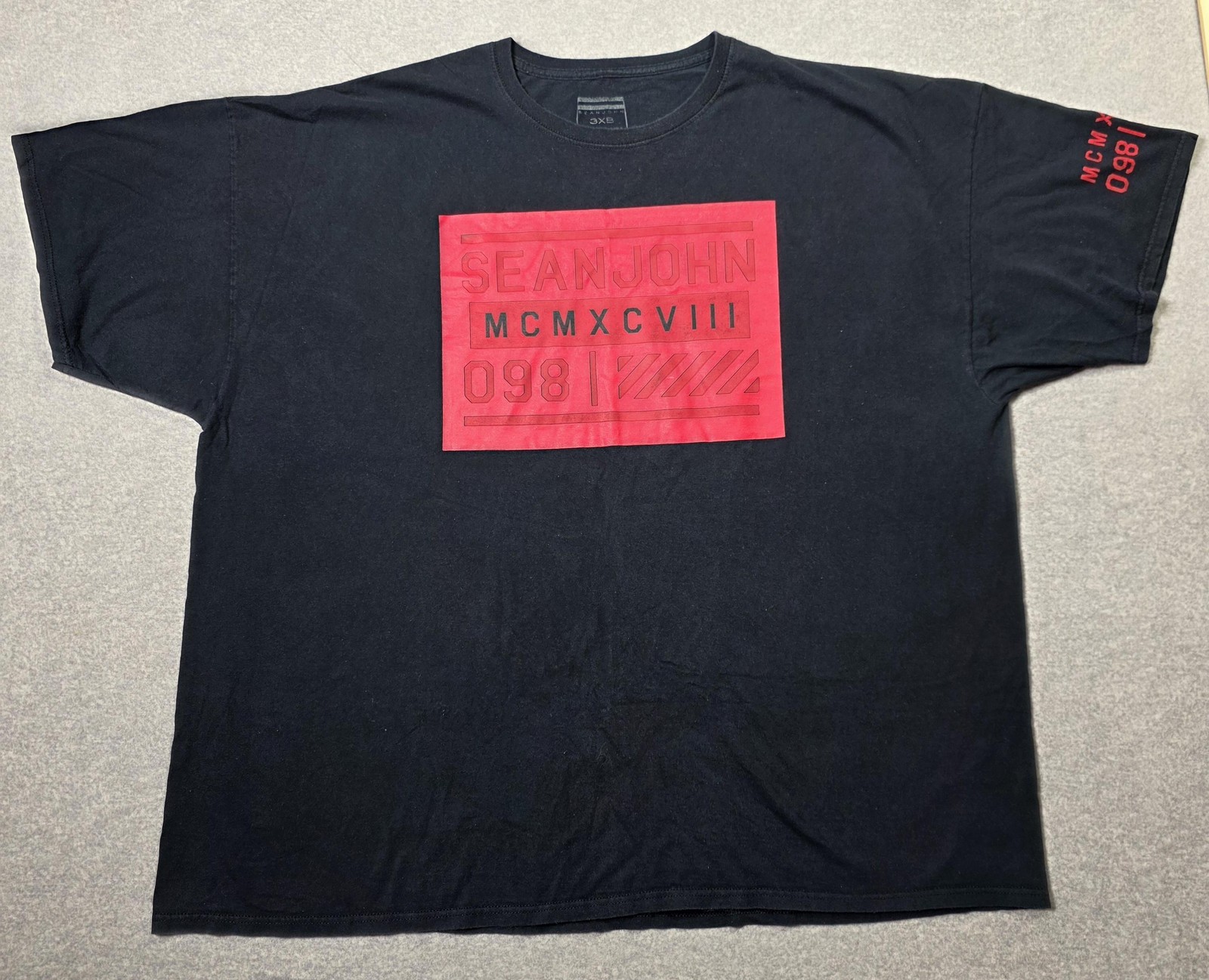 Sean John Shirt Mens Big 3X Black Red Logo Box Graphic Tee Streetwear MCMXCVIII