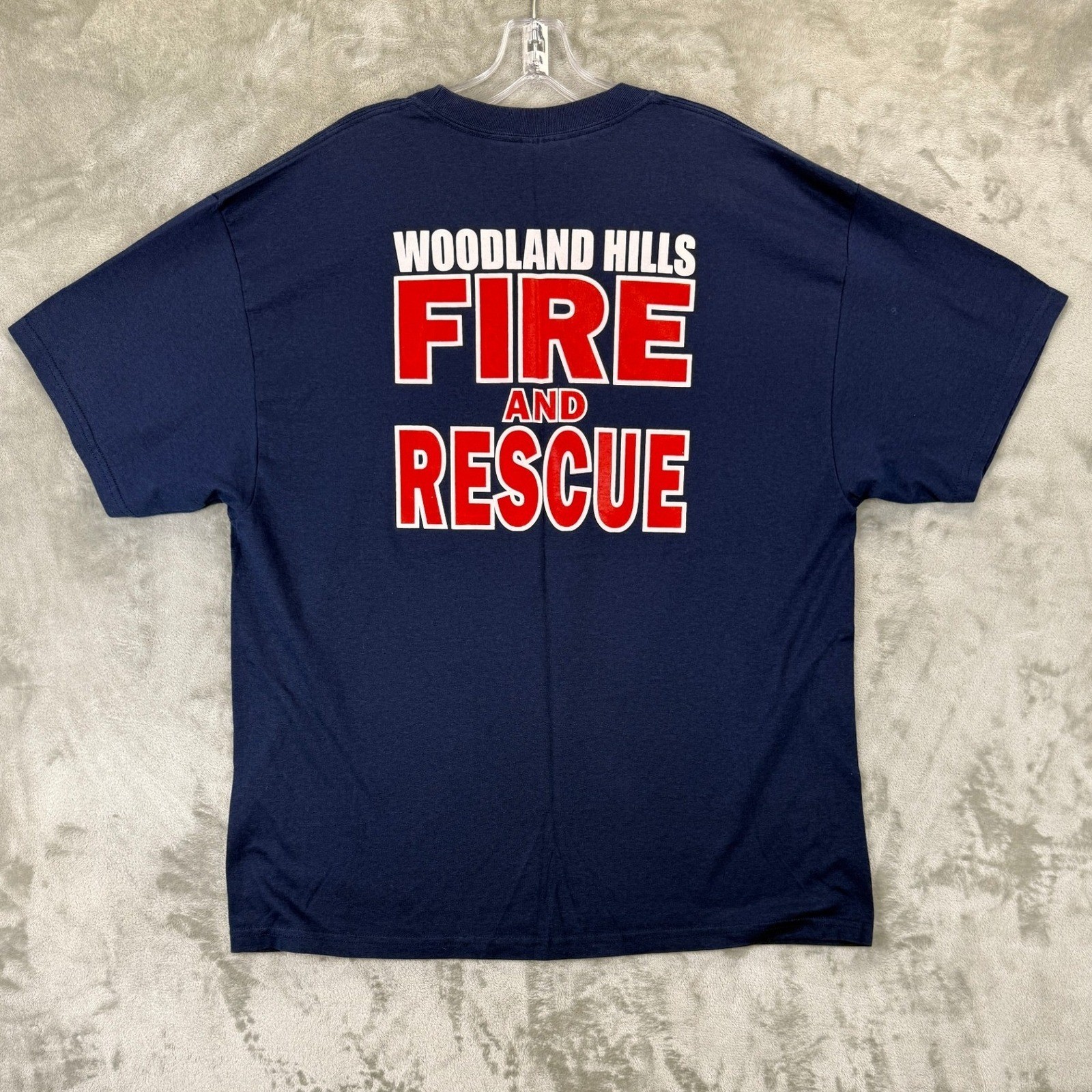 VTG Port and Company Mens Woodland Hills Fire and Rescue T-Shirt Navy XL