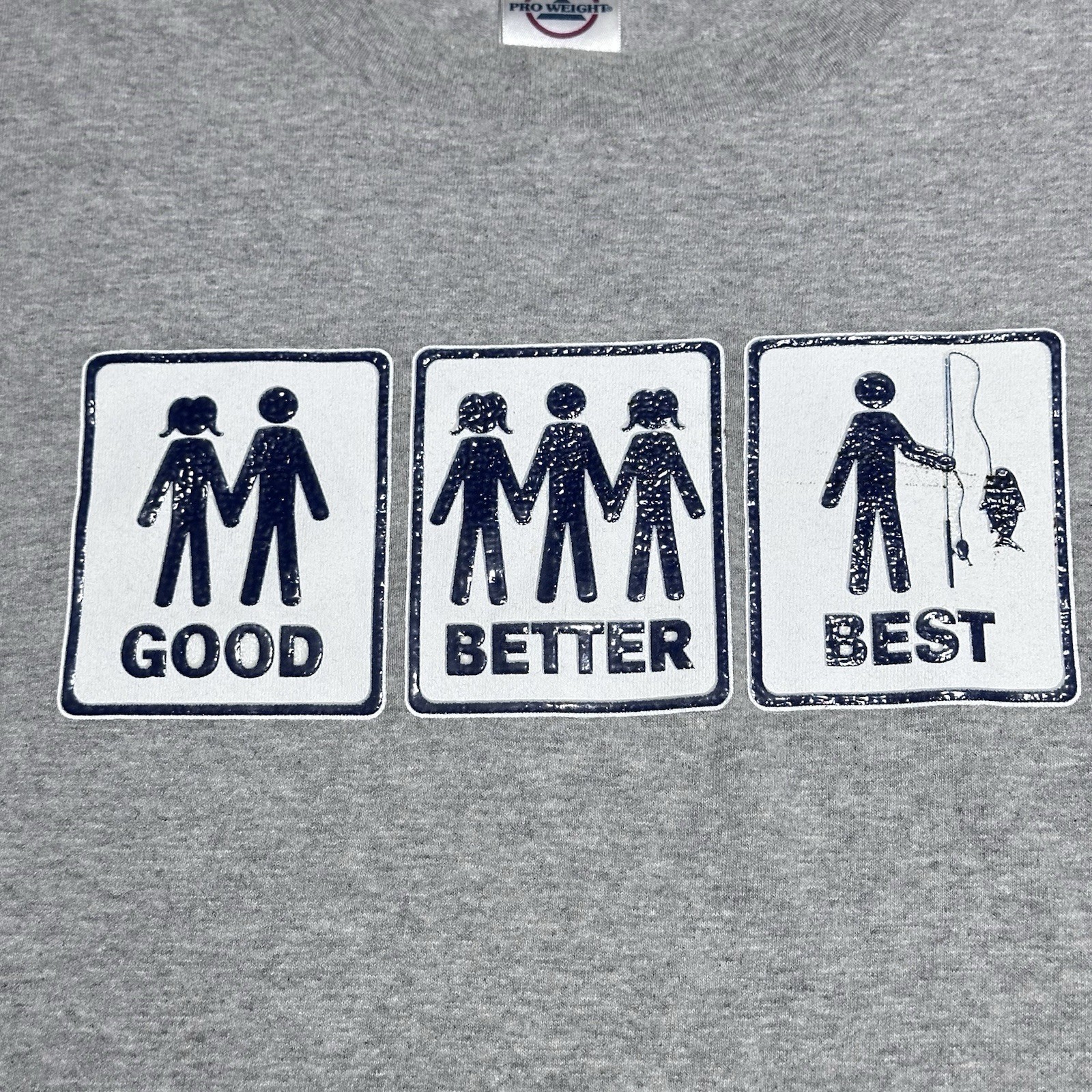 Vintage Y2K Good Better Best Fishing Adult Humor Gray Heather T-Shirt Size 2XL