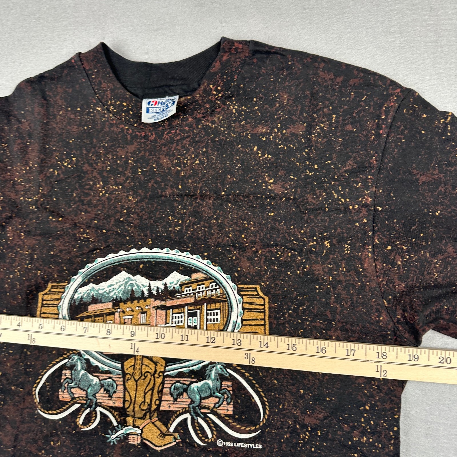 Vintage Lifestyles T Shirt Mens M Black Single Stitch Beefy Western Splatter 90s