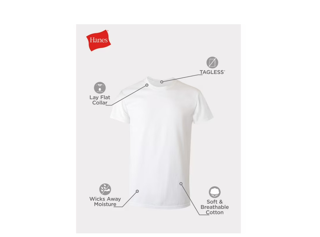 Hanes Men&rsquo;s White Crew T-Shirt Undershirts, 3 Pack