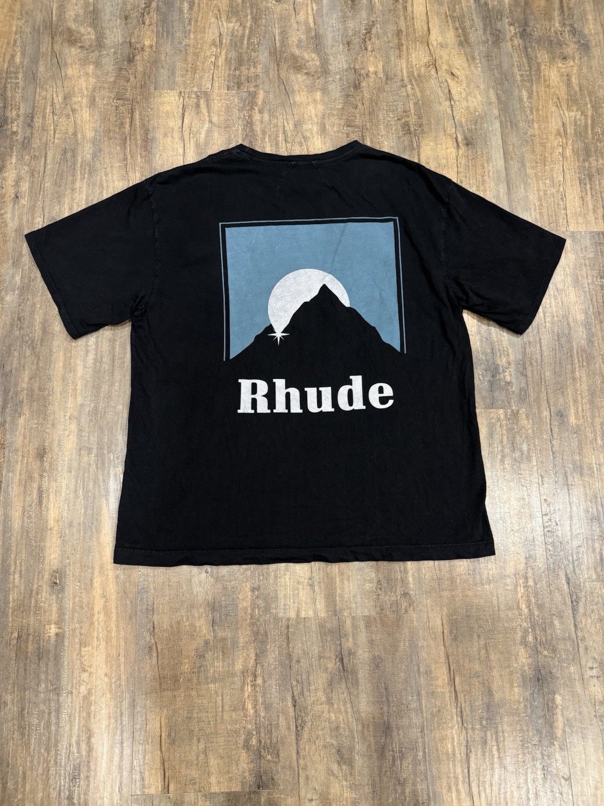 Rhude Moonlight Blue Logo Black Tee Size Large Men’s T-Shirt