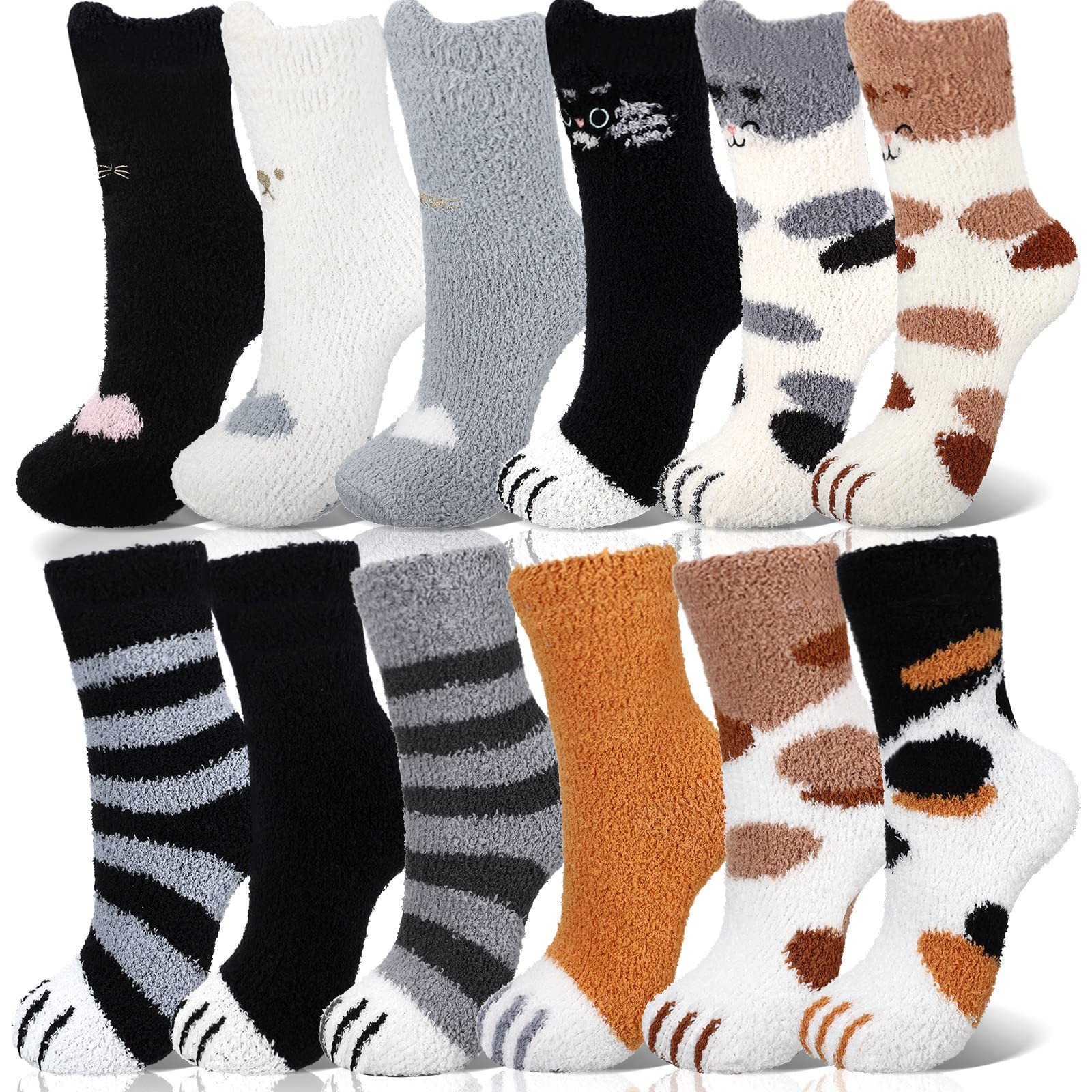 Womens Fuzzy Socks Soft Fluffy Animal Slipper Sleeping Warm 12 PAIRS