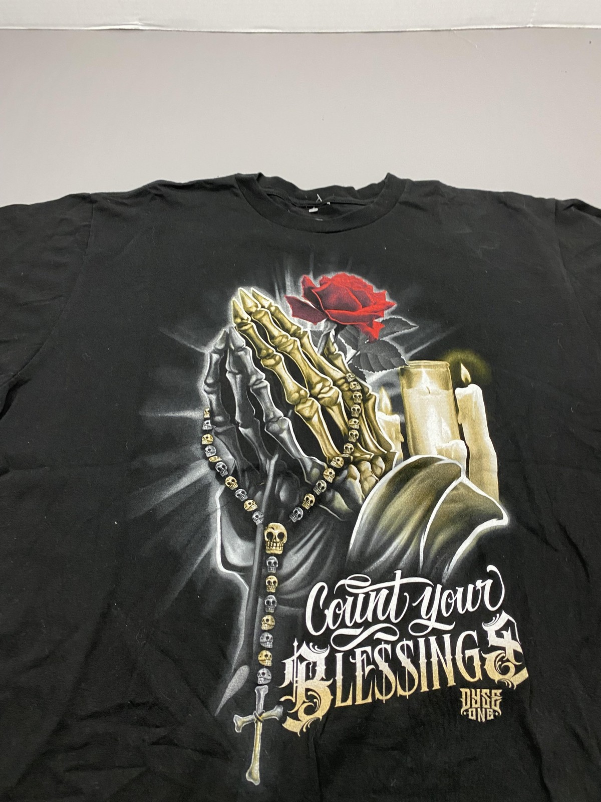 Shirt Mens 2XL Black DyseOne Count Your Blessings Graphic Tee Crewneck Cotton