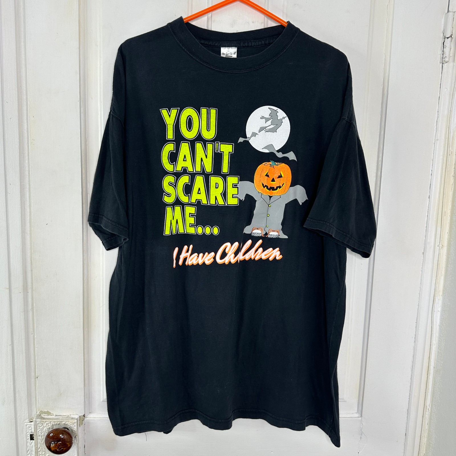 Vintage Halloween Pumpkin Sleepshirt « You can&rsquo;t scare me… » Funny Joke OSFA Vtg