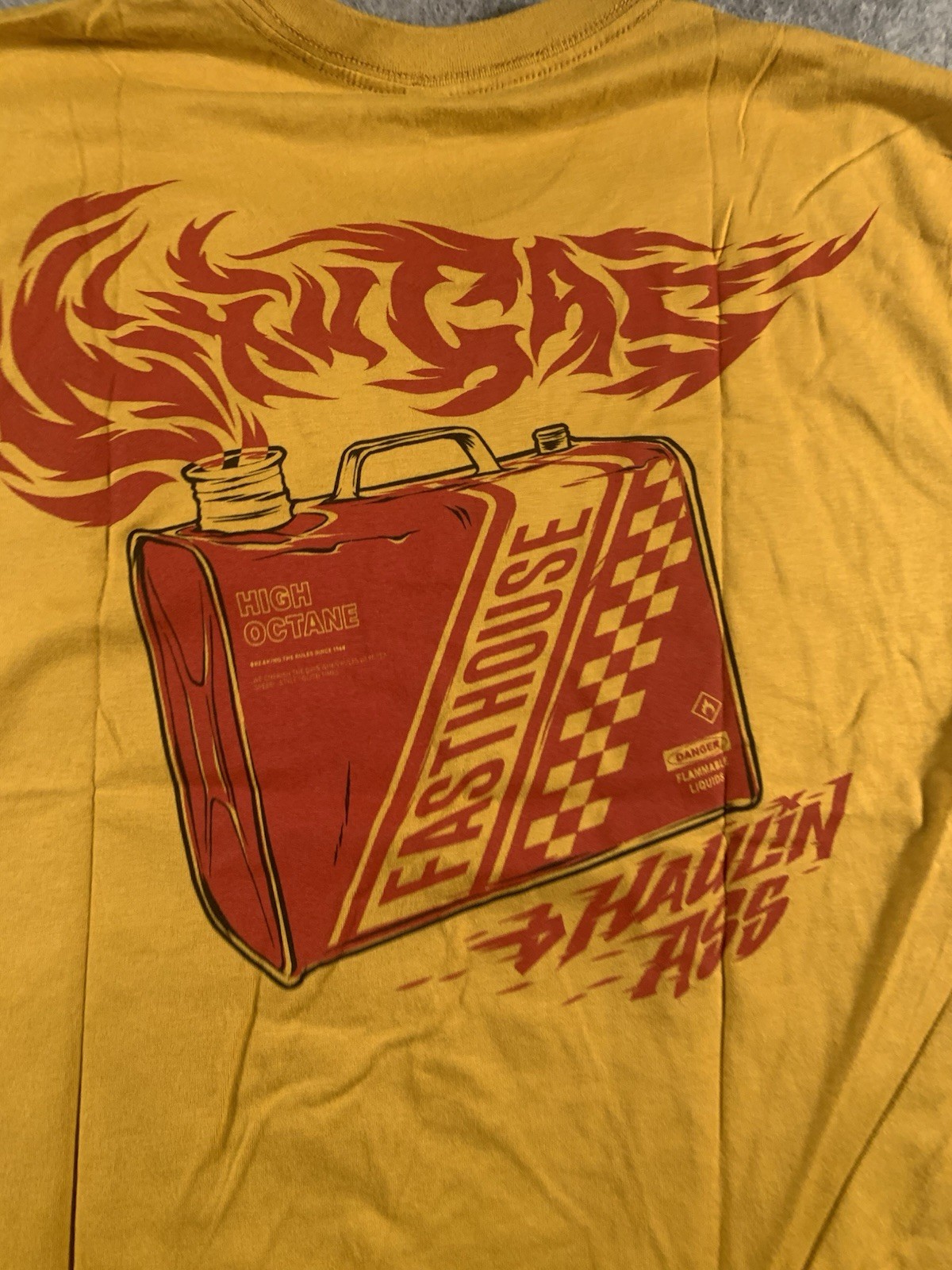 NWT Fasthouse Mixin&rsquo; Antique Gold T-Shirt “High Octane Gas & Haulin Ass” NEW