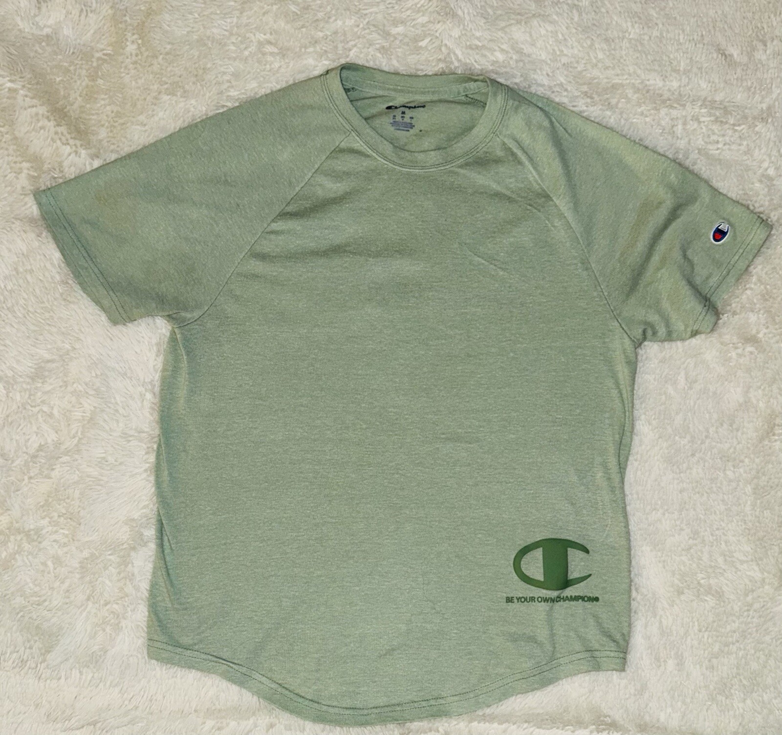Champion T-Shirt Men&rsquo;s Medium Green Solid Be your Own Champion Pullover Logo