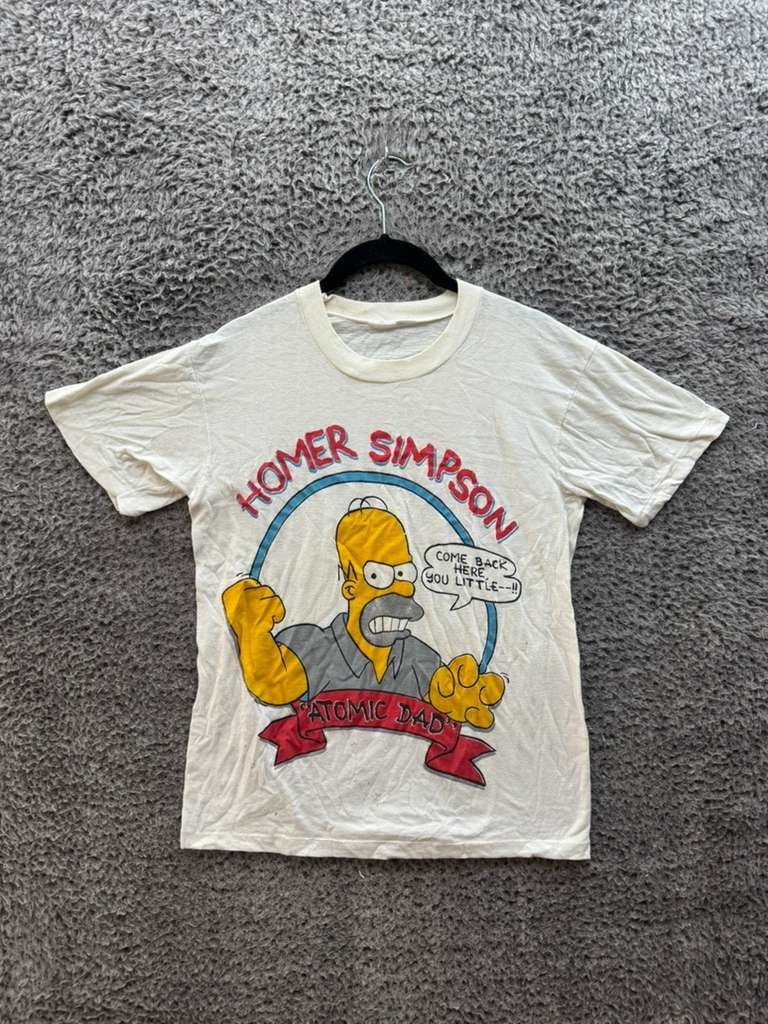 Vintage 1990s Homer Simpson Atomic Dad Short Sleeve Graphic T-Shirt White XS/S