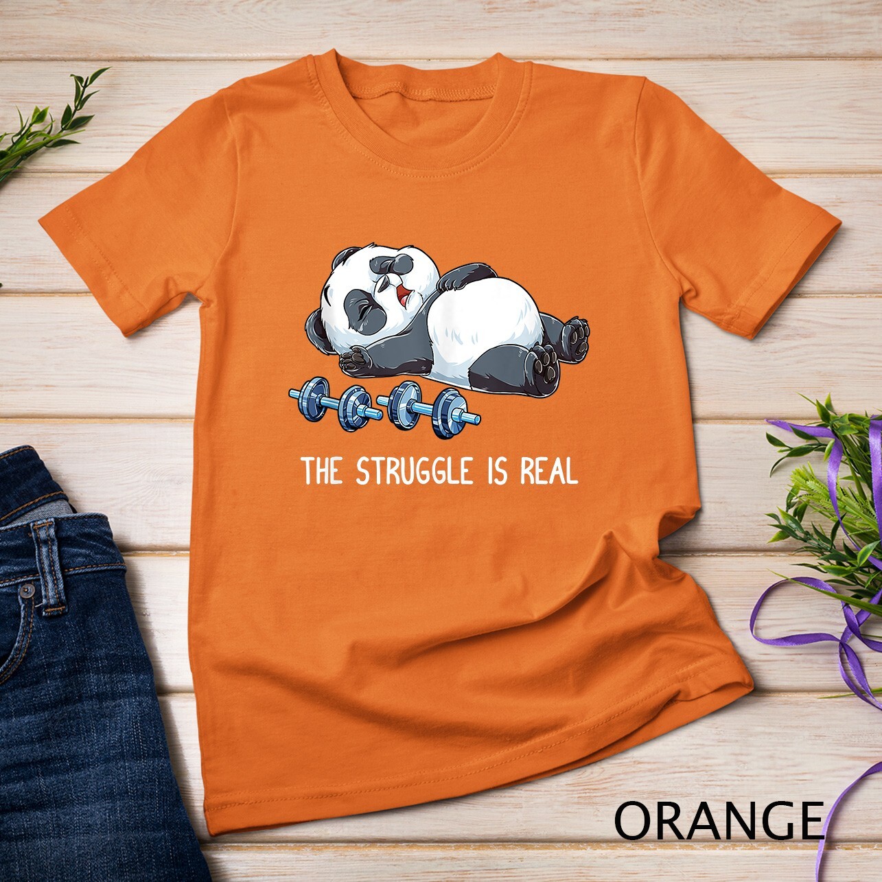 Panda The Struggle Is Real Weightlifting Fitness Gym Funny Unisex T-shirt