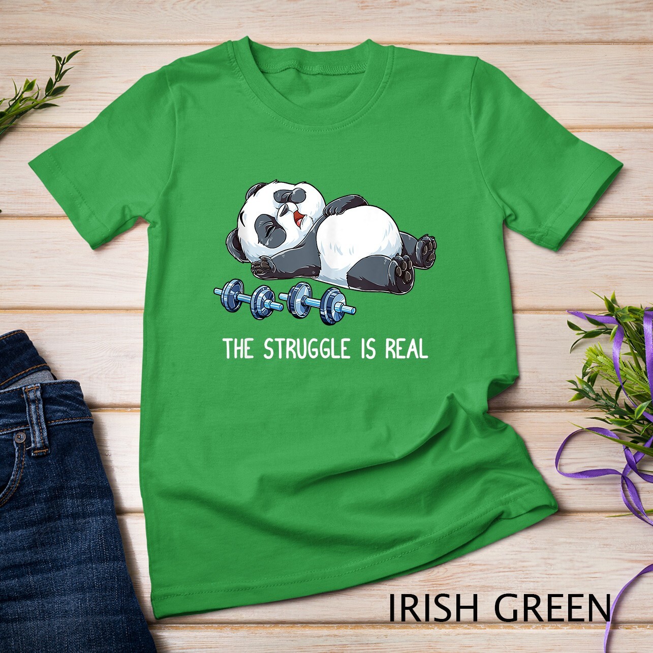 Panda The Struggle Is Real Weightlifting Fitness Gym Funny Unisex T-shirt