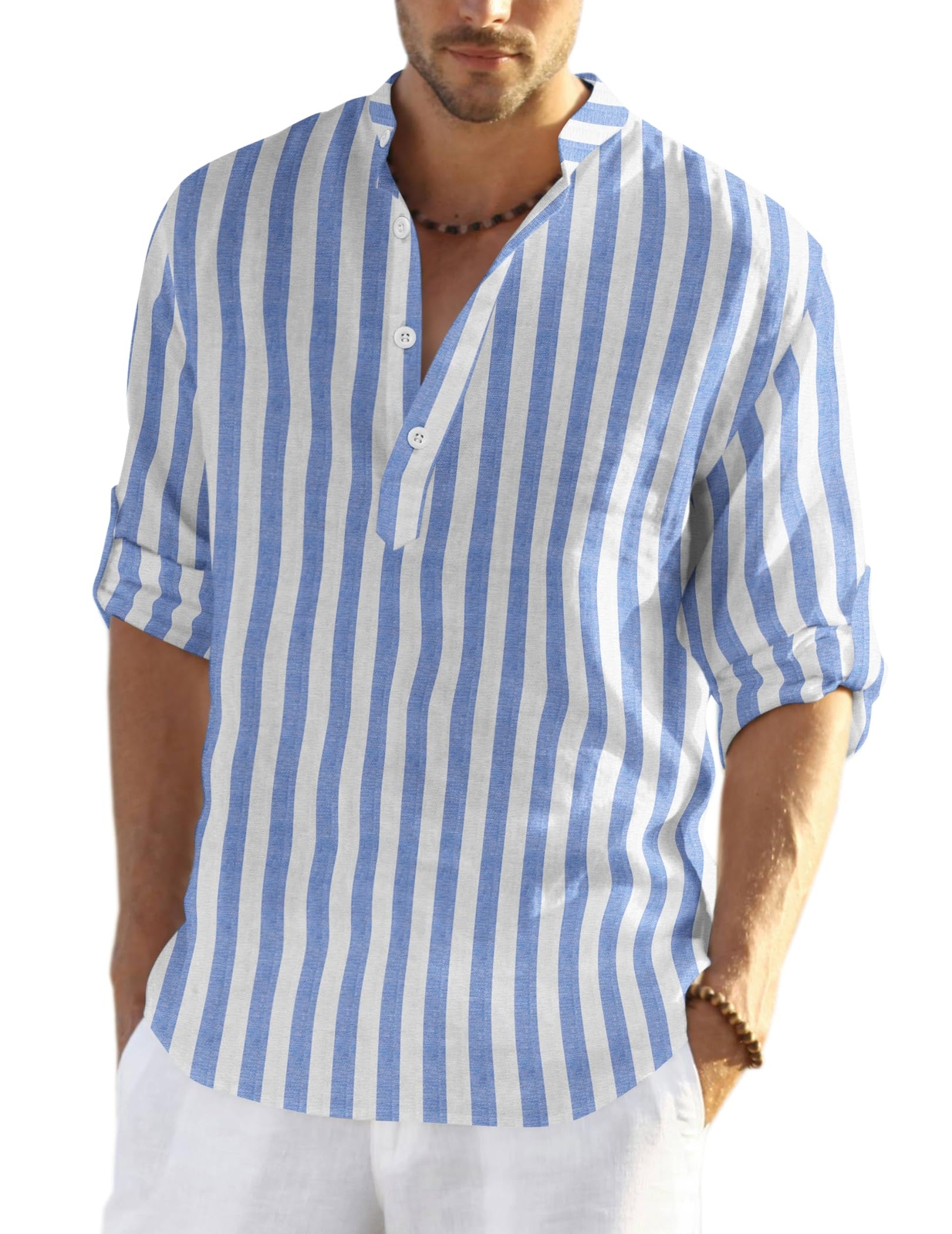 COOFANDY Men&rsquo;s Cotton Linen Henley T-Shirts Long Sleeve Hippie Casual Beach