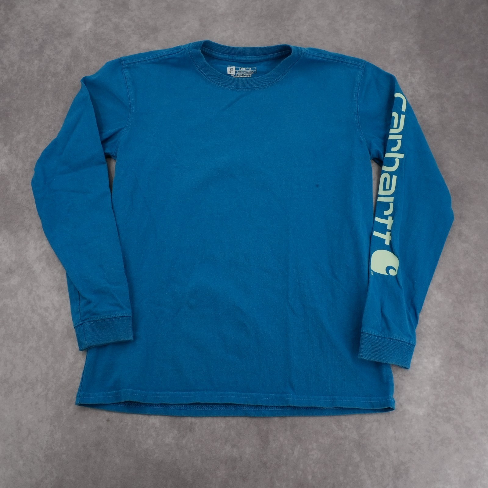 Carhartt Loose Fit Heavyweight Long Sleeve Logo Graphic Tee Atomic Blue Size XS