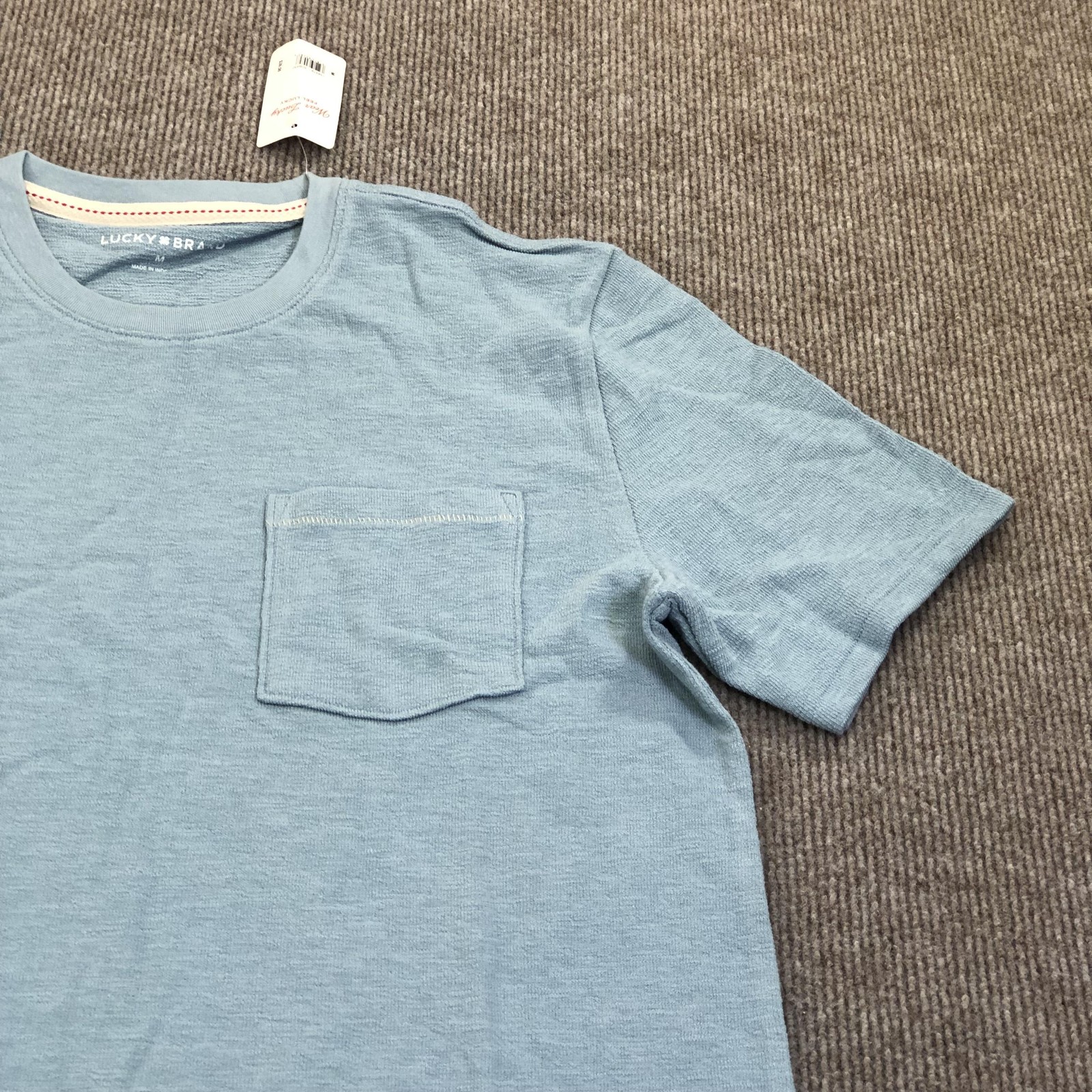 Lucky Brand Shirt Mens Medium Blue Pocket Tee Tagless Crewneck Basic Jersey