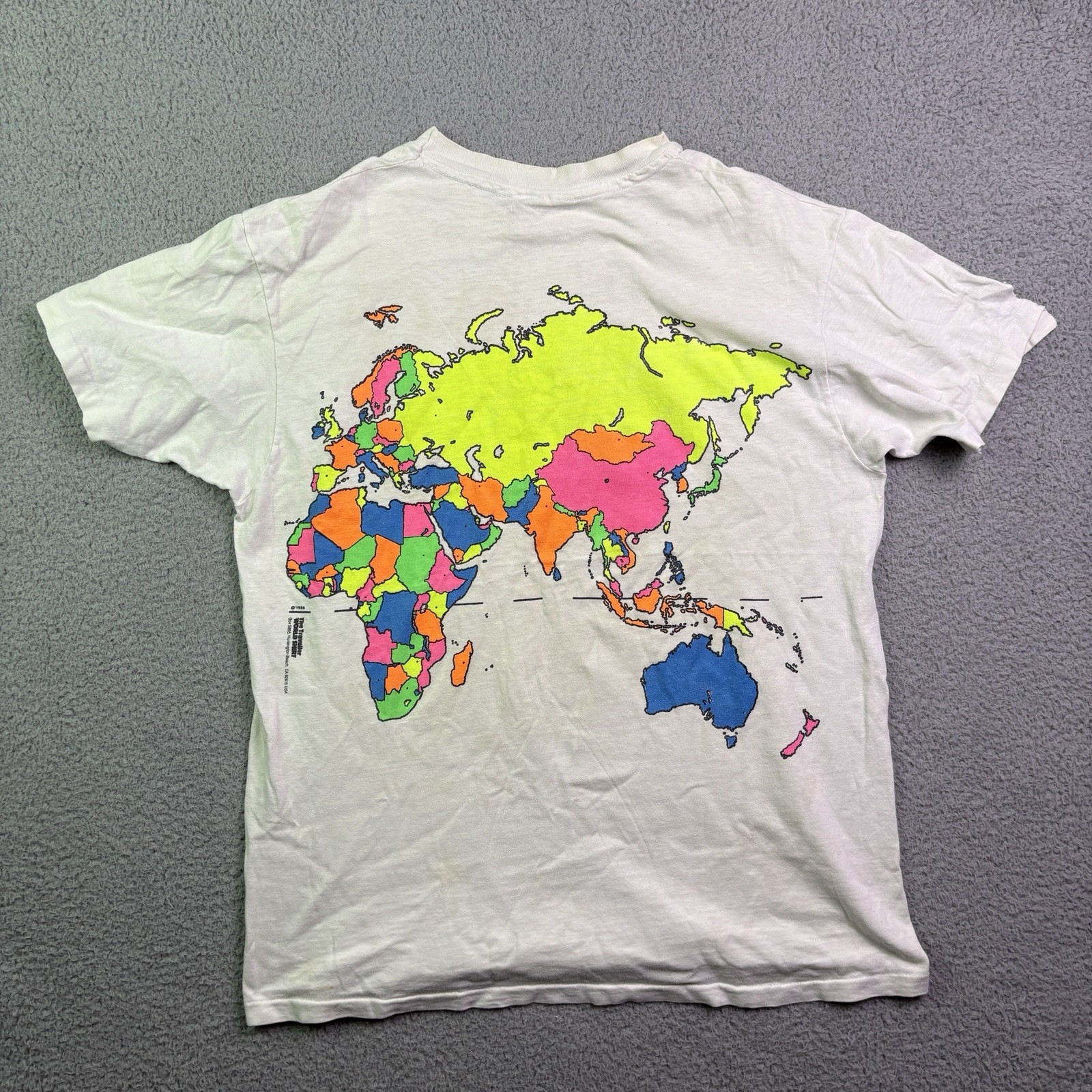 VTG Traveller Shirt Men L White Neon World Map 80s 90s Single Stitch USA Beefy