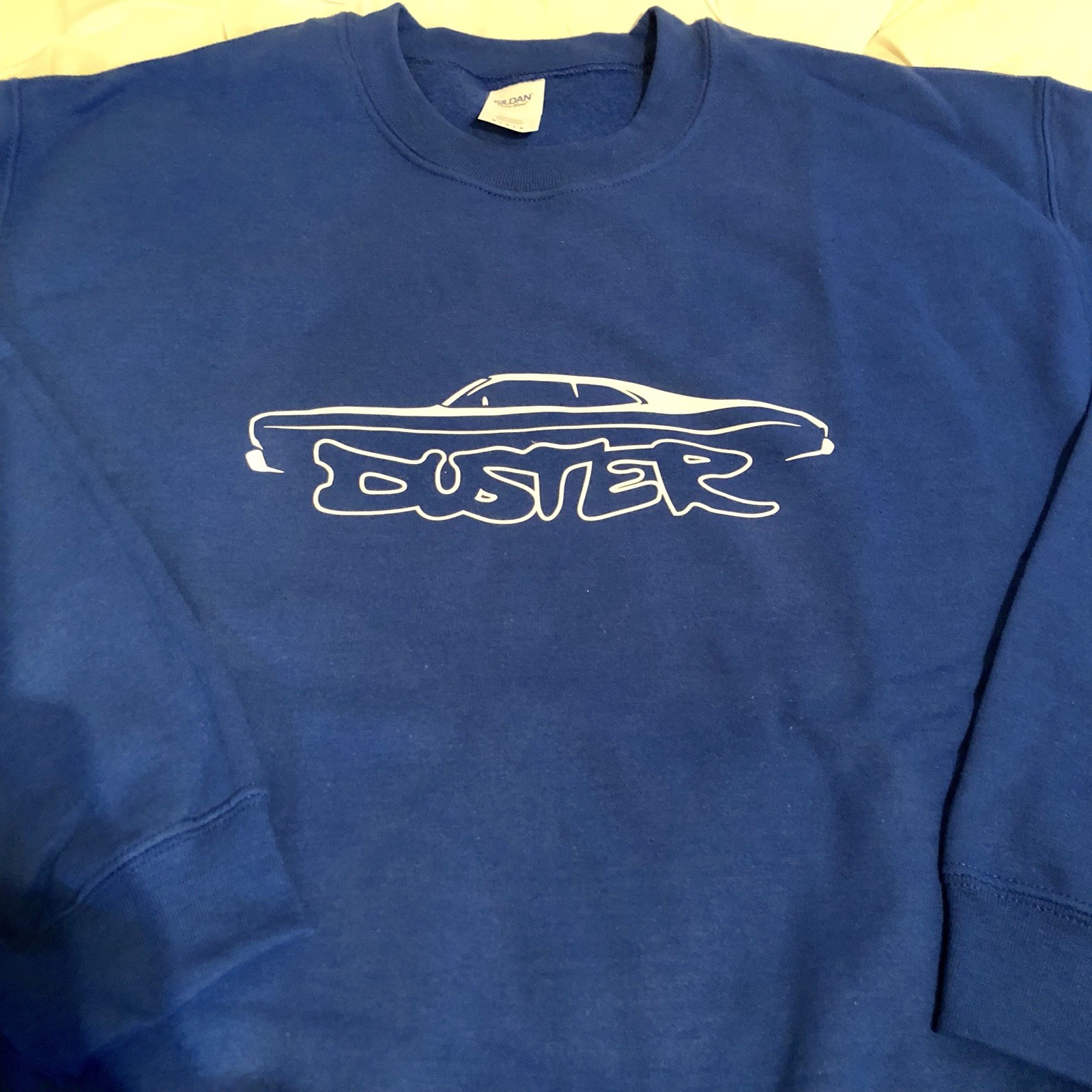 NEW Royal Blue Sweatshirt With Vintage Duster Car Design By Maddmax Car Art Sz M