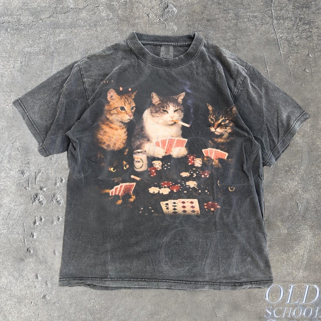 Poker Cats Vintage Graphic T Shirt, Retro Funny Gambling Cat Graphic