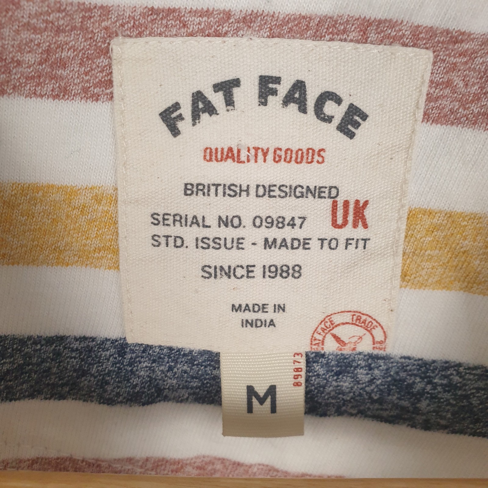 FatFace T Shirt Mens Medium Multicoloured Stripe Print Soft Feel Relaxed Coastal