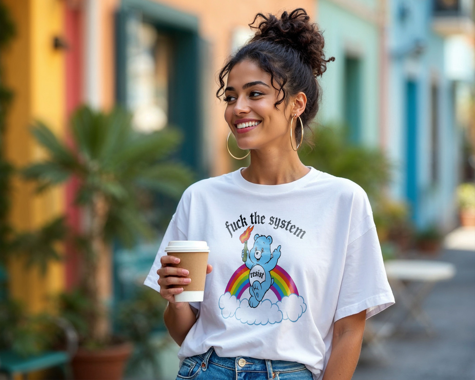 esist with Love Care Bear T-Shirt – Positive Activism Retro Rainbow Tee A498