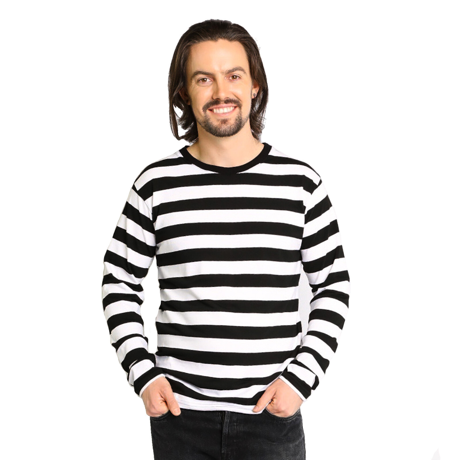 NYC Long Sleeve PUNK GOTH Pierrot Mime Stripe Striped Shirt Black White S M L XL