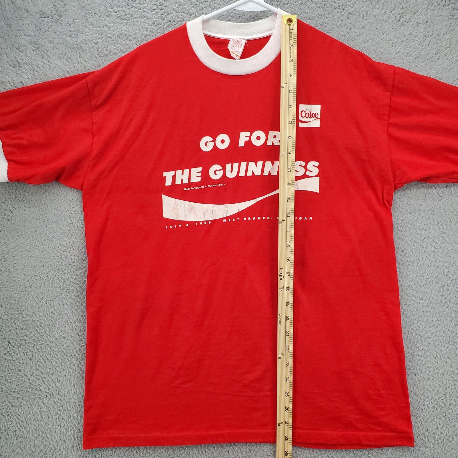 Vintage Coke Go For The Guinness Shirt Mens XL Red Ringer 1986 80s USA Made