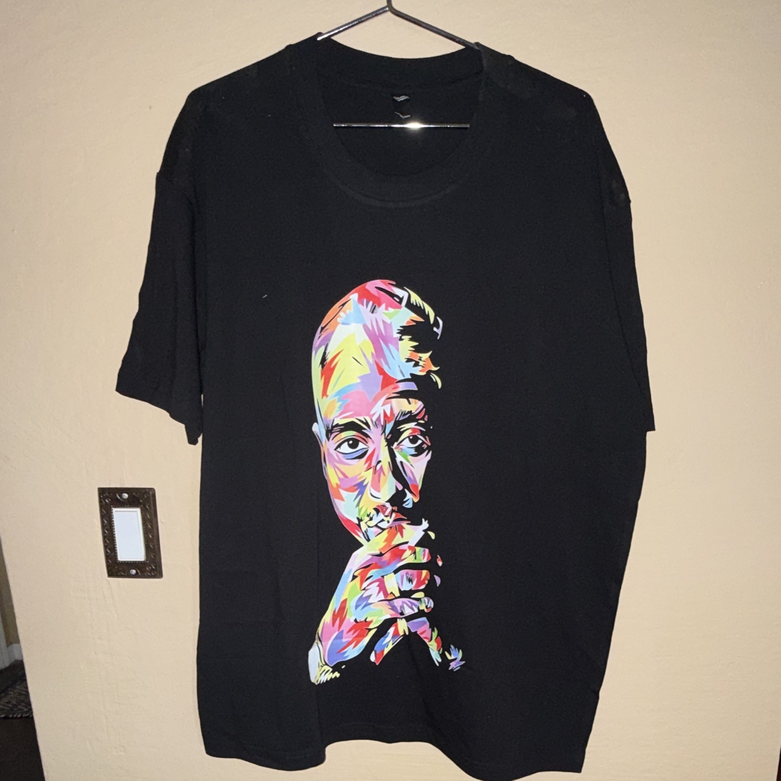 Men’s XL Black Tupac Shakur Graphic Print Short Sleeve Crew Neck Cotton Tee