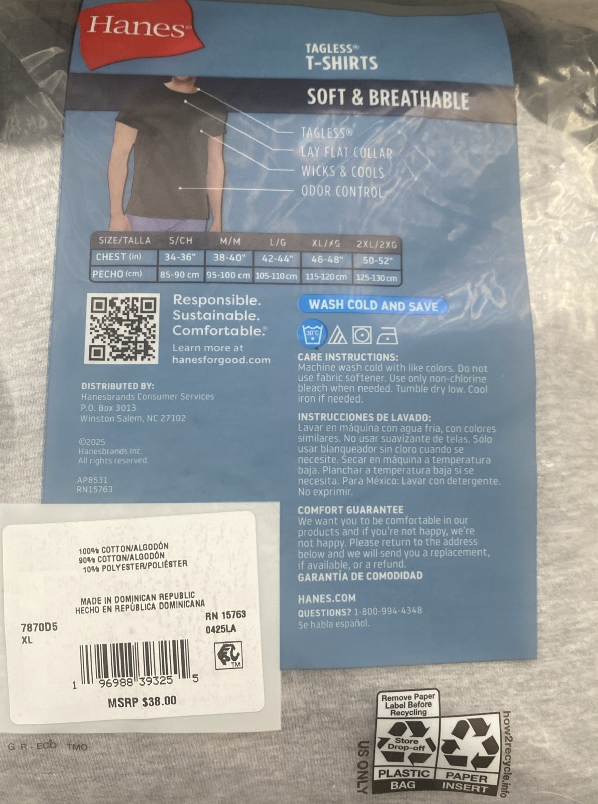Hanes 5 pack Mens Cotton Crewneck T Shirts . Black, Gray XL 46-48
