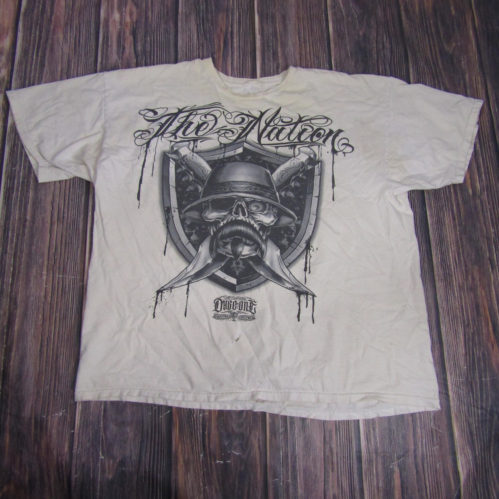 Dyse One Shirt Mens Large White The Nation Skull Graphic Tattoo Streetwear