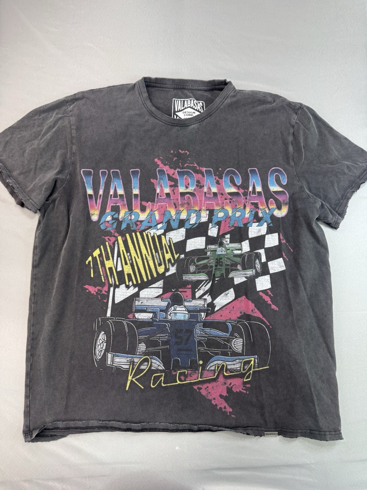 Valabasas Vintage T-Shirt Mens 2XL Black Faded Look Shirt 7th Annual Racing